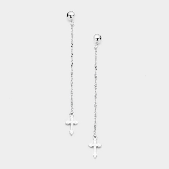 Jewelry Long Drop Chain Cross Earrings Poshmark